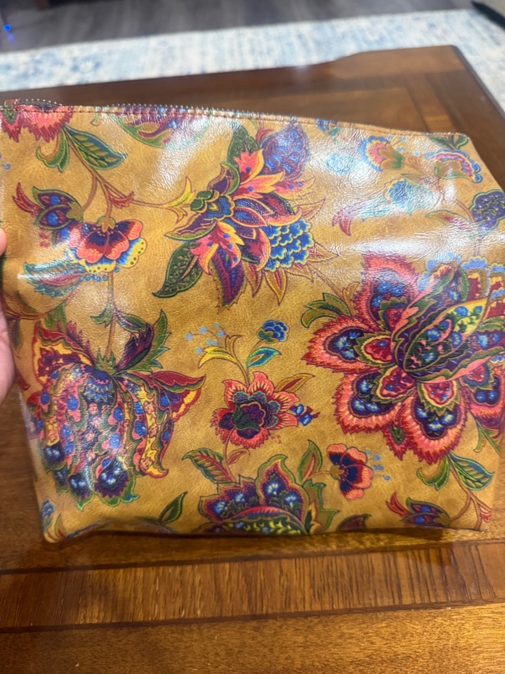 Patricia Nash Floral Leather Wristlet Clutch Mustard Vintage Boho Tooled Pouch - Picture 3 of 6